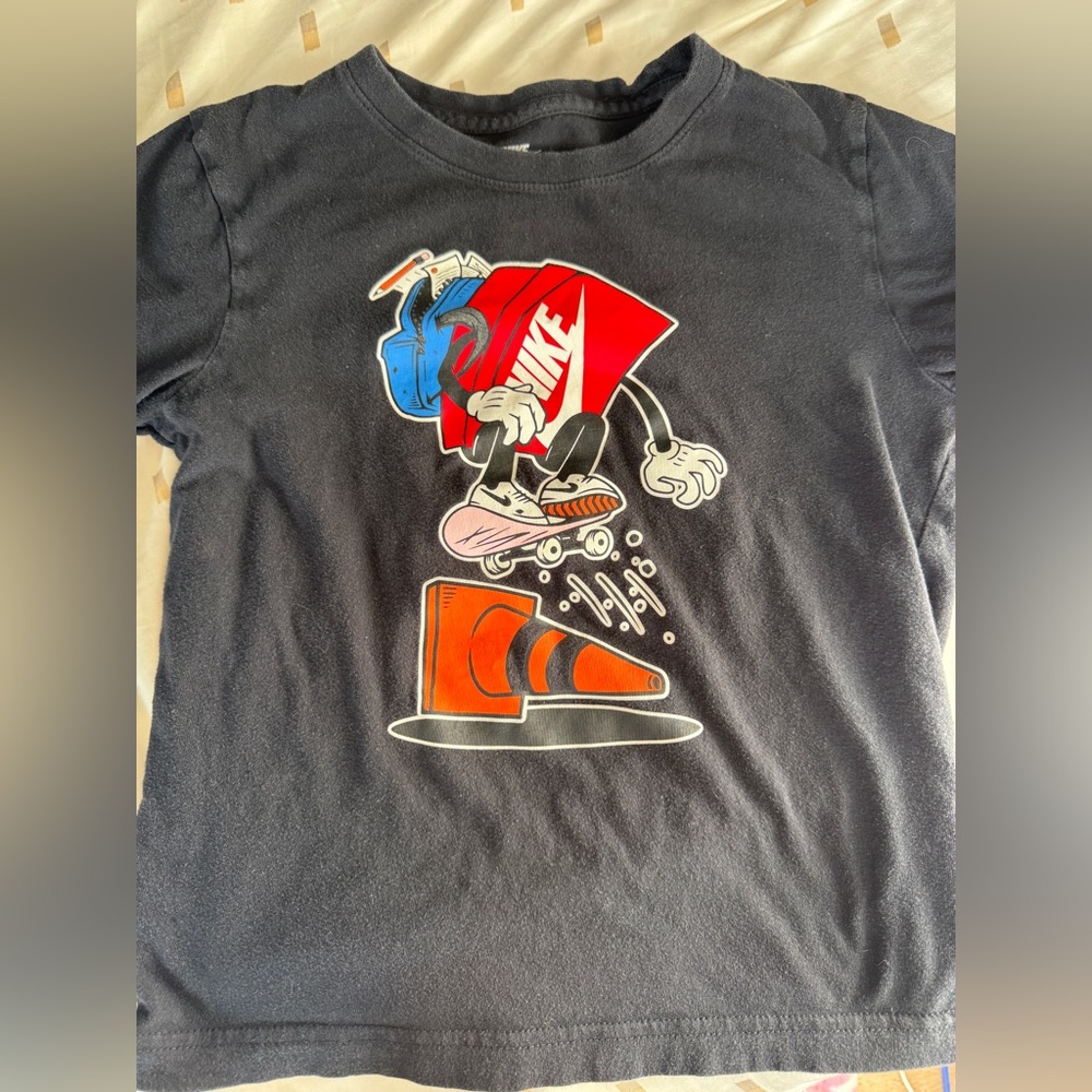 Nike Black Kids Tee with Red & Orange Skate Graphic